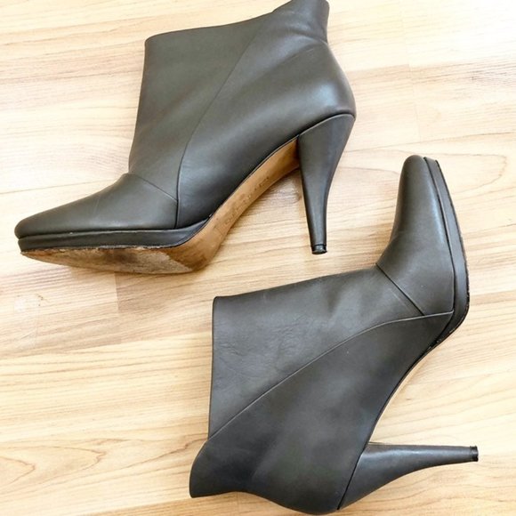 L.A.M.B. Shoes - L.A.M.B. Taupe Leather Heel Booties